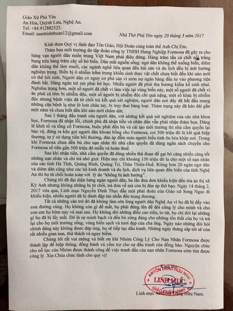 Thư keu gọi của Cha Đặng Hữu Nam